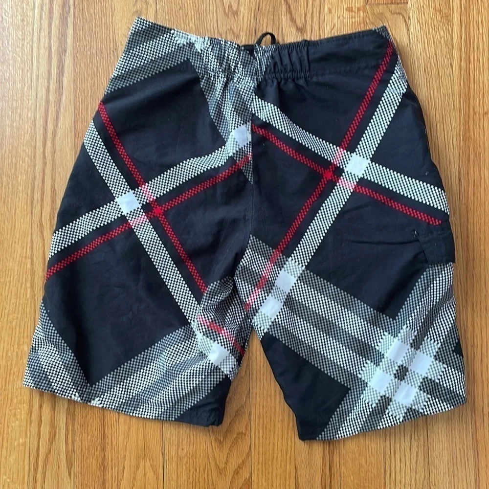 Misty Surf Men Black Red White Plaid Swim Swimsuit Board Surf Trunk Shorts Sz S